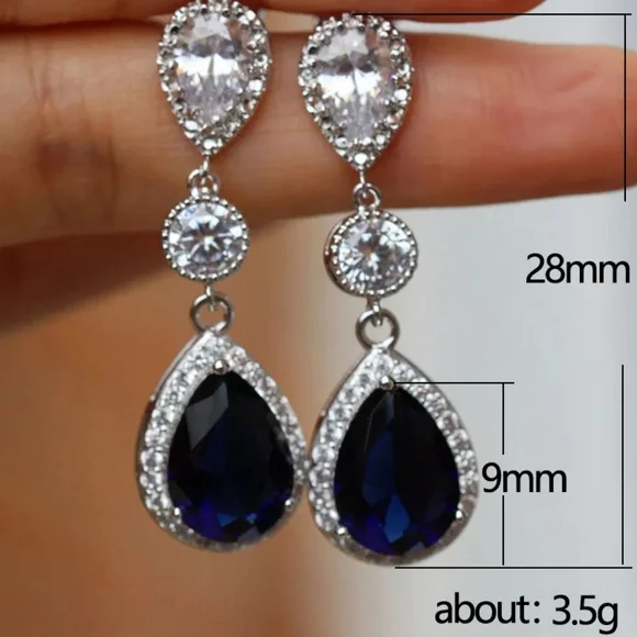 Blue&White Tear Drop Dangle Earrings - Picture 2 of 3